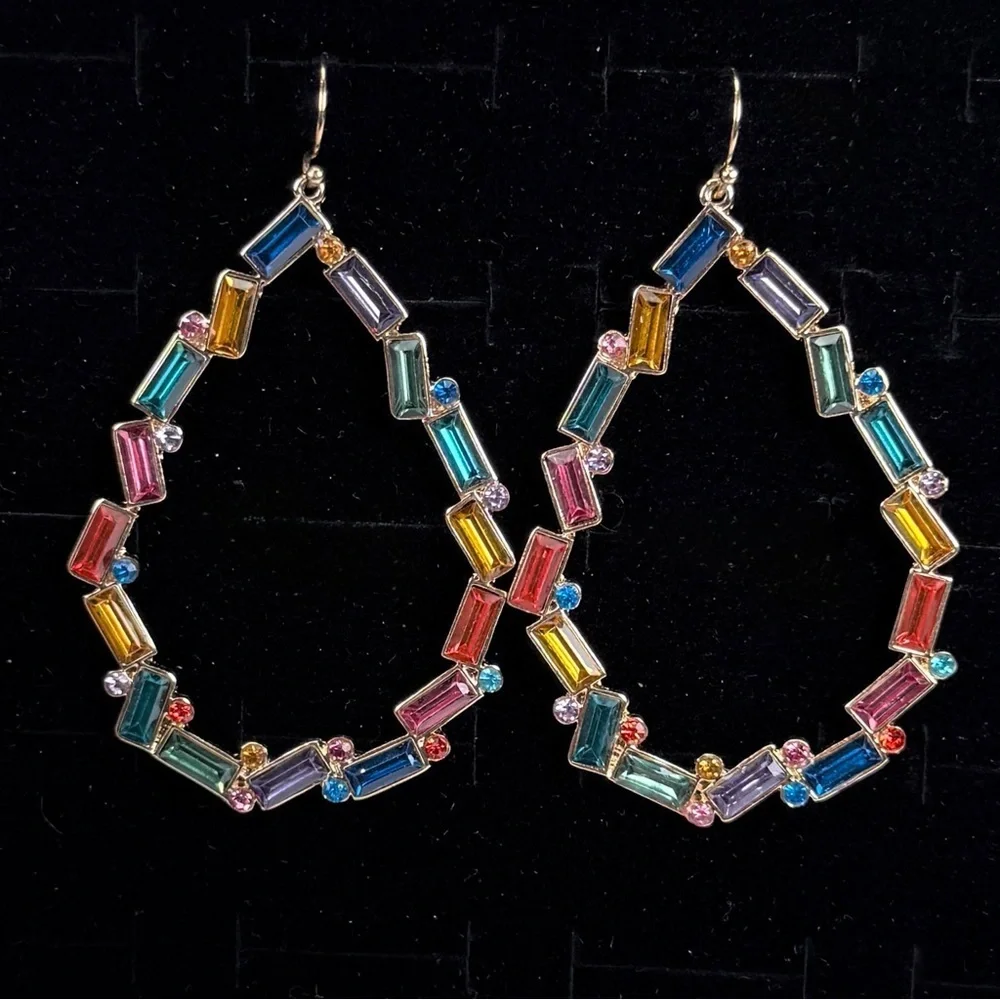 Gorgeous goldtone multicolor bling, weighted pierced dangle earrings
